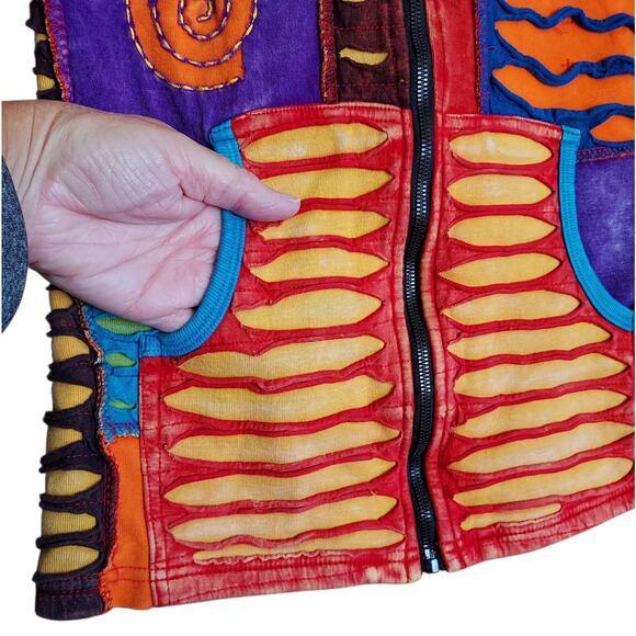The Collection Royal Multi-Colored Patchwork Boho Hippie Women's Jacket Sz M/L - Picture 4 of 6